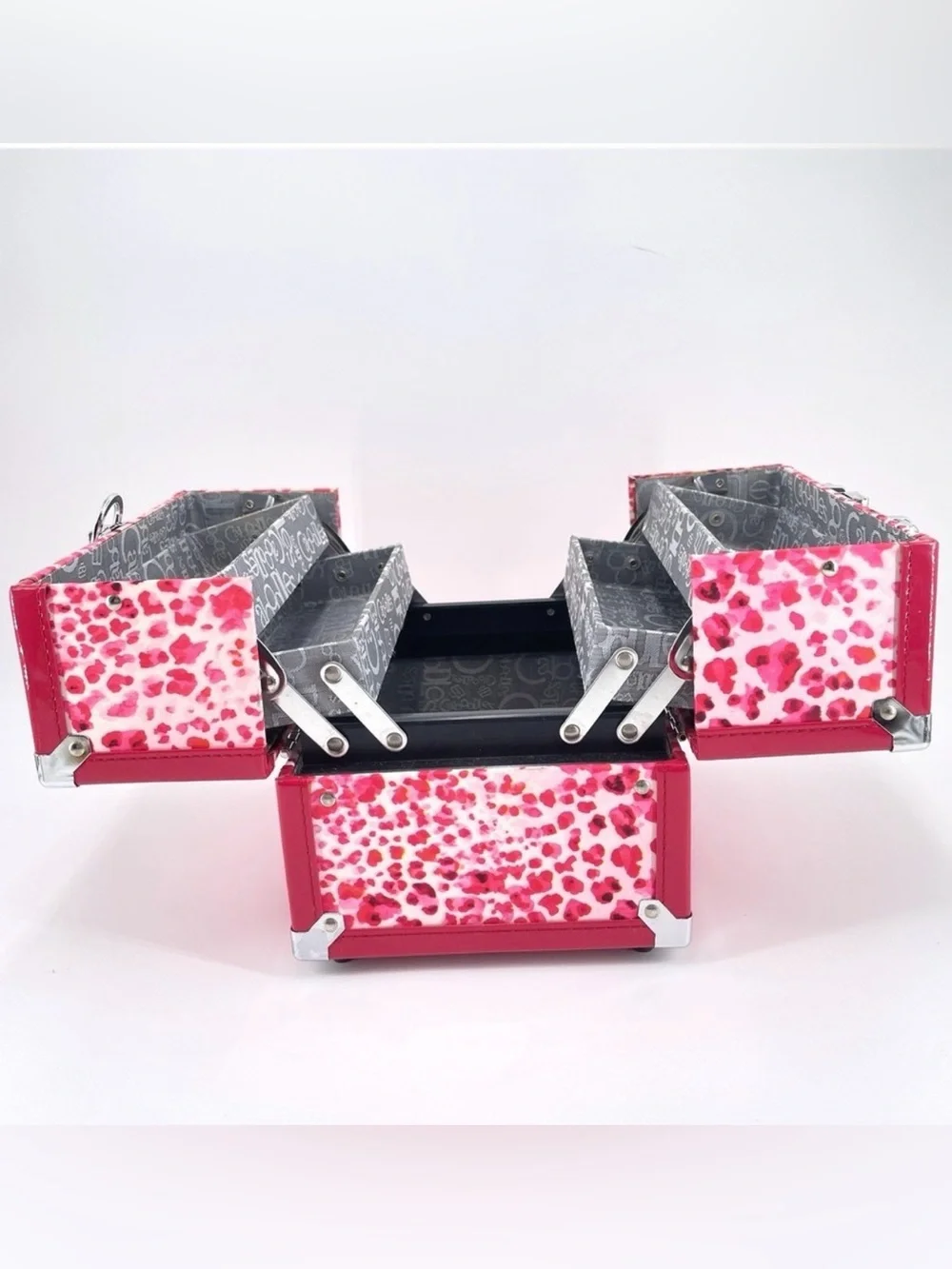 RARE! Y2K Caboodles Pink Leopard Print Train Case | Expandable Makeup Organizer